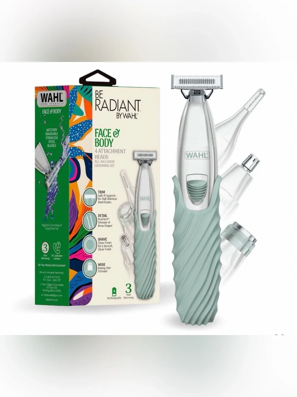 Wahl Be Radiant Face & Body Groomer in Seafoam Green and Silver